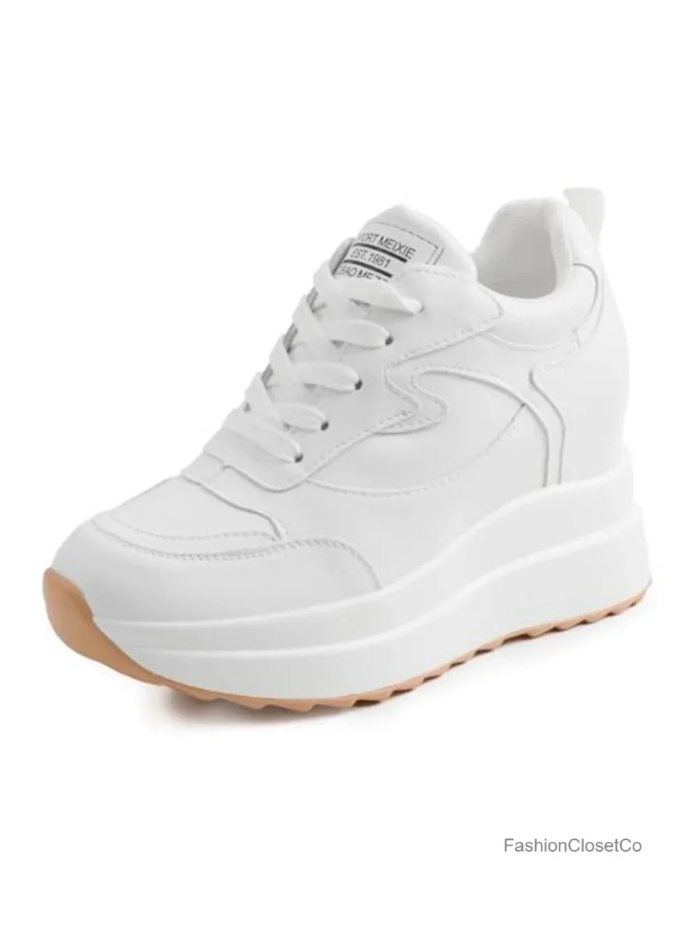 Wedge Sneakers for Women Leather Platform Lace Up Hidden Heel Fashion